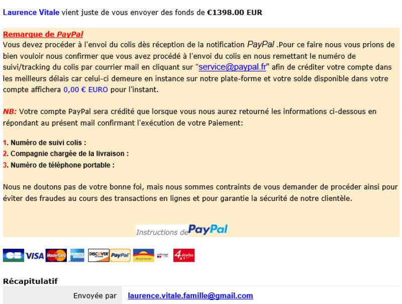 Laurence Vitale Arnaque via PayPal 1 commentaire